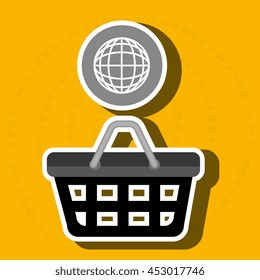 red basket and connection global isolated icon design, vector illustration  graphic 