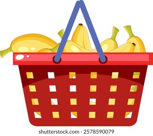 Red basket filled with ripe yellow bananas