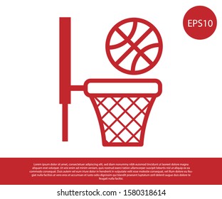 Red Basketball ball and basket icon isolated on white background. Ball in basketball hoop.  Vector Illustration