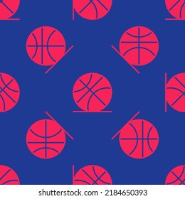 Red Basketball ball icon isolated seamless pattern on blue background. Sport symbol.  Vector