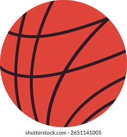 Red basketball with black lines in flat style, ideal for sports-themed designs, activity books, team icons, or physical education visuals.