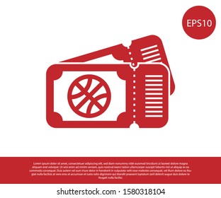 Red Basketball game ticket icon isolated on white background.  Vector Illustration