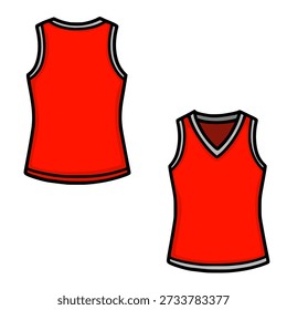 Red Basketball Jersey Vector Illustration, Front and Back Views