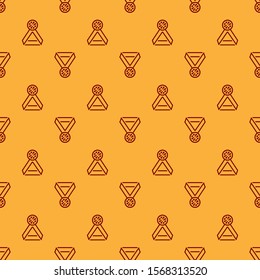 Red Basketball medal with ribbon icon isolated seamless pattern on brown background.  Vector Illustration