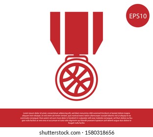 Red Basketball medal with ribbon icon isolated on white background.  Vector Illustration
