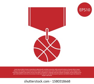 Red Basketball medal with ribbon icon isolated on white background.  Vector Illustration