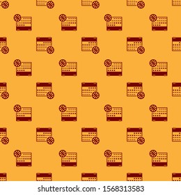 Red Basketball on sport calendar icon isolated seamless pattern on brown background.  Vector Illustration