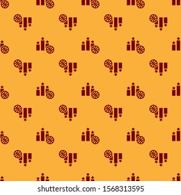 Red Basketball over sports winner podium icon isolated seamless pattern on brown background.  Vector Illustration