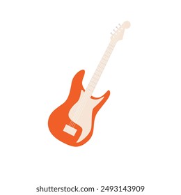 Red bass guitar on isolated white background. Electric guitar icon. Vector illustration cartoon flat style