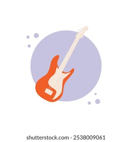 Red bass guitar on isolated white background. Electric guitar icon. Vector illustration cartoon flat style