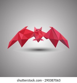 Red bat flying in low poly style
