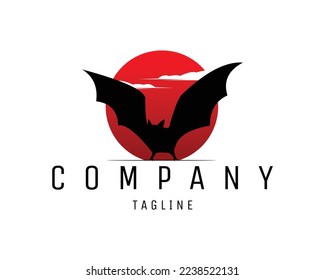 red bat and moon logo isolated on white background front view. best for badge, emblem, icon. vector illustration available in eps 10.