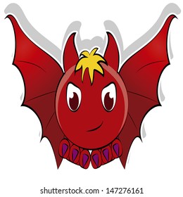 red bat smirk, flying, white background.