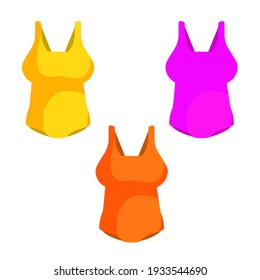 Red bathing suit. Set of color Women beachwear. Modern fashionable One-piece swimsuit for swimming and sports. Flat cartoon illustration