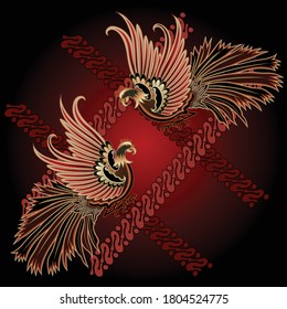 Red Batik Birds Traditional With Parang Design For Textile