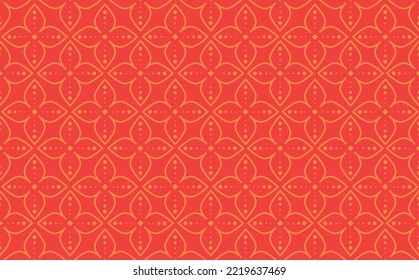 Red Batik Vector Pattern Background. Javanese Culture Visualization. Background With Floral Pattern.