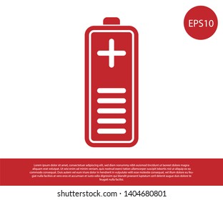 Red Battery charge level indicator icon isolated on white background. Vector Illustration