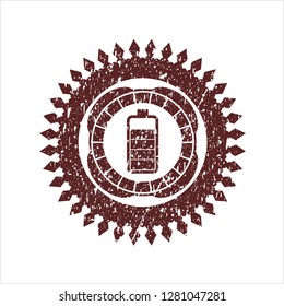 Red battery icon inside rubber stamp