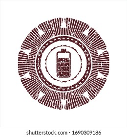 Red battery icon inside rubber grunge texture stamp