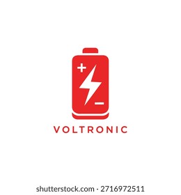 Red battery logo featuring lightning bolt symbol and Voltronic text. Represents energy, power, and technology brand. Isolated on transparent. - Powered by Shutterstock - Get 15% off with code: PIKWIZARD15