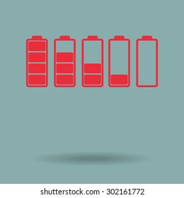 Red Battery - vector icon, flat design 