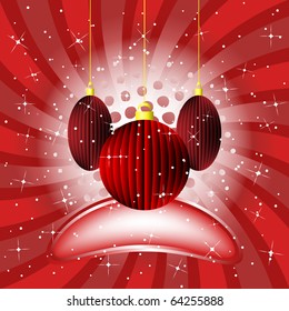 Red baubles on the red burst background