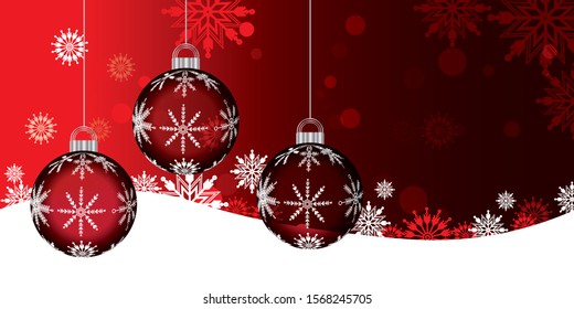 Red baubles with snowflake decoration background