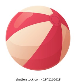 Red beach ball. Big striped inflate rubber ball for water polo games. Summer leisure, beach activities concept. Stock vector illustration in cartoon realistic style isolated on white background