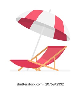 Red beach chair and beach umbrella. Vector illustration.
