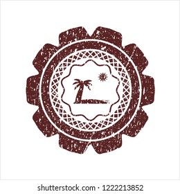 Red beach icon inside distressed rubber grunge texture seal