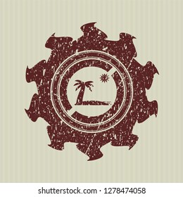 Red beach icon inside distressed rubber stamp
