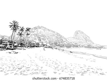 Red Beach. Rio De Janeiro. Brazil. Hand Drawn City Sketch. Vector Illustration.