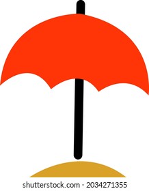 Red beach umbrella, illustration, vector, on a white background.