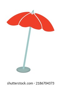Red beach umbrella isolated on white. Clipping path included.