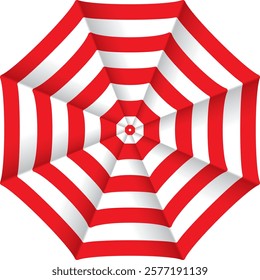 red beach umbrella top view, Red and white design, Summer beach.