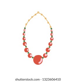 Red Beaded Necklace, Fashion Jewelry Accessory with Gemstones Vector Illustration