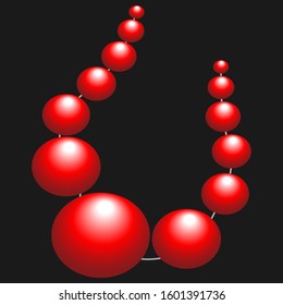 Red beads for celebration design. Vector decorative background. Decoration chain. Beauty style. Isolated object. Ornament illustration.