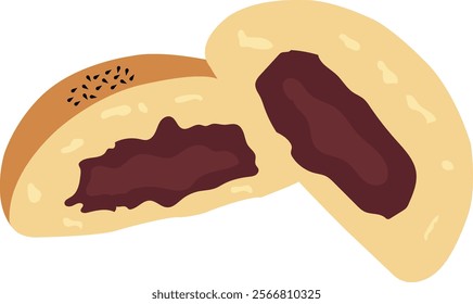  Red Bean Bun, Bread with red bean paste, Japanese Bun, Tsubuanpan.