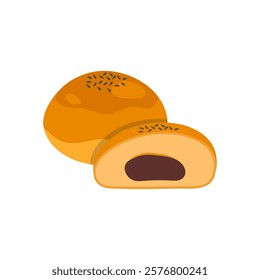 Red Bean Bun, Sweets Vector Illustration Isolated