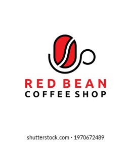 Red Bean Coffee Cup Logo Vector Illustration Emblem Design Isolated on White Background