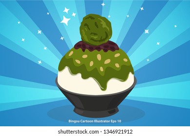 red bean green tea bingsu cartoon illustrator eps 10