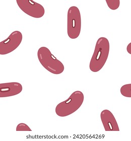 Granos de frijol rojo, Phaseolus vulgaris, Judías rojas aisladas en un fondo blanco. Patrón sin foco, ilustración vectorial.