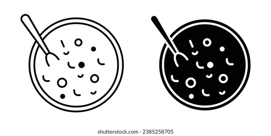 Conjunto de iconos de la línea de sopa de frijol rojo. Símbolo de sopa de goulash para diseños de interfaz de usuario. En color negro.