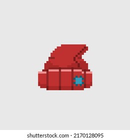 Red Beanie Hat In Pixel Art Style