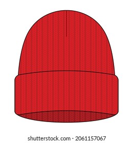 Red Beanie Hat Template Vector On White Background