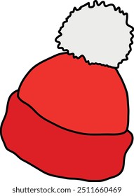 Red Beanie com branco Pom-Pom Vetor ilustração para inverno e projetos de férias
