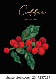 red beans coffee tree of hand draw colour vector for illustration poster, packaging, banner, brochure, graphic promotion branding, art print shop, label sticker.