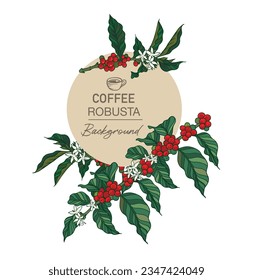 Red beans coffee tree of vector colour illustration drawing for poster, banner promotion, menu, cover, brochure, flyer, label packaging, sticker, card, art print, shop, cafe, advertising. farm berry 