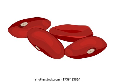 Red beans isolated on white background. Set of brown kidney beans. Pile adzuki bean. Kidney beans flat simple design icon. For menu, label, farm market product. Healthy food. Stock vector illustration