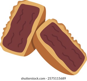 Red Beans Mooncake Slices Chinese Traditional Cake Illustration Isolated on White Background	